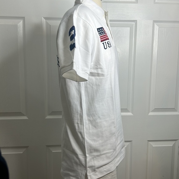 Polo Ralph Lauren White Blue USA Large Horse Custom Fit Polo L - Picture 4 of 6